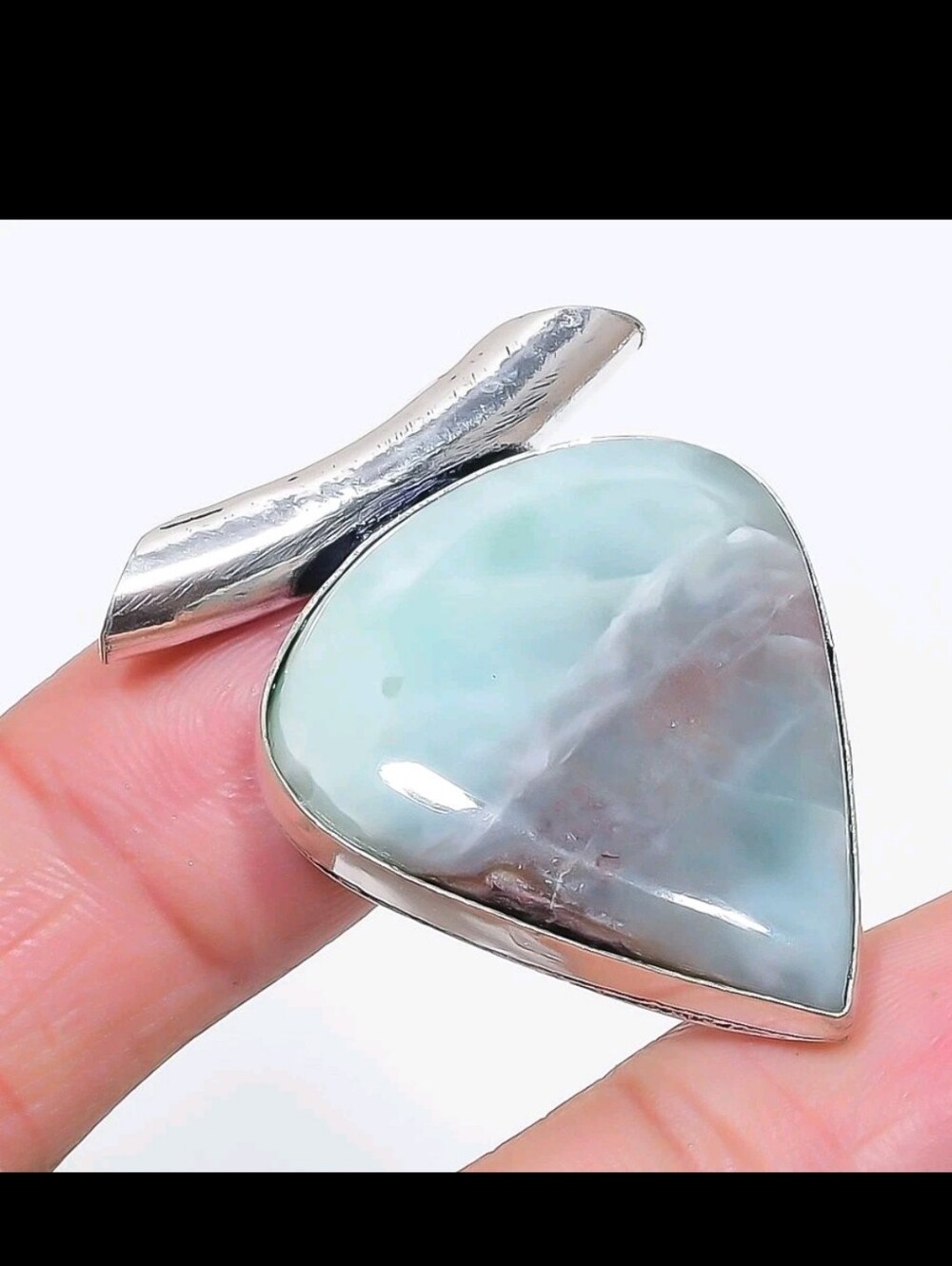 Dominican Republic Sterling Silver 925 Blue Larimar Teardrop Slide Pendant
